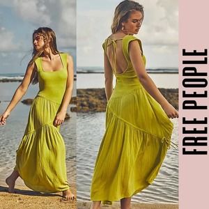 Free People dress midi or maxi cotton ruffle tiered summer spring asymmetrical